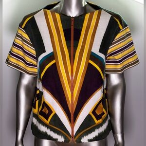 Lafayette 148 Geometric Short Sleeve Jacket 100-% Cotton